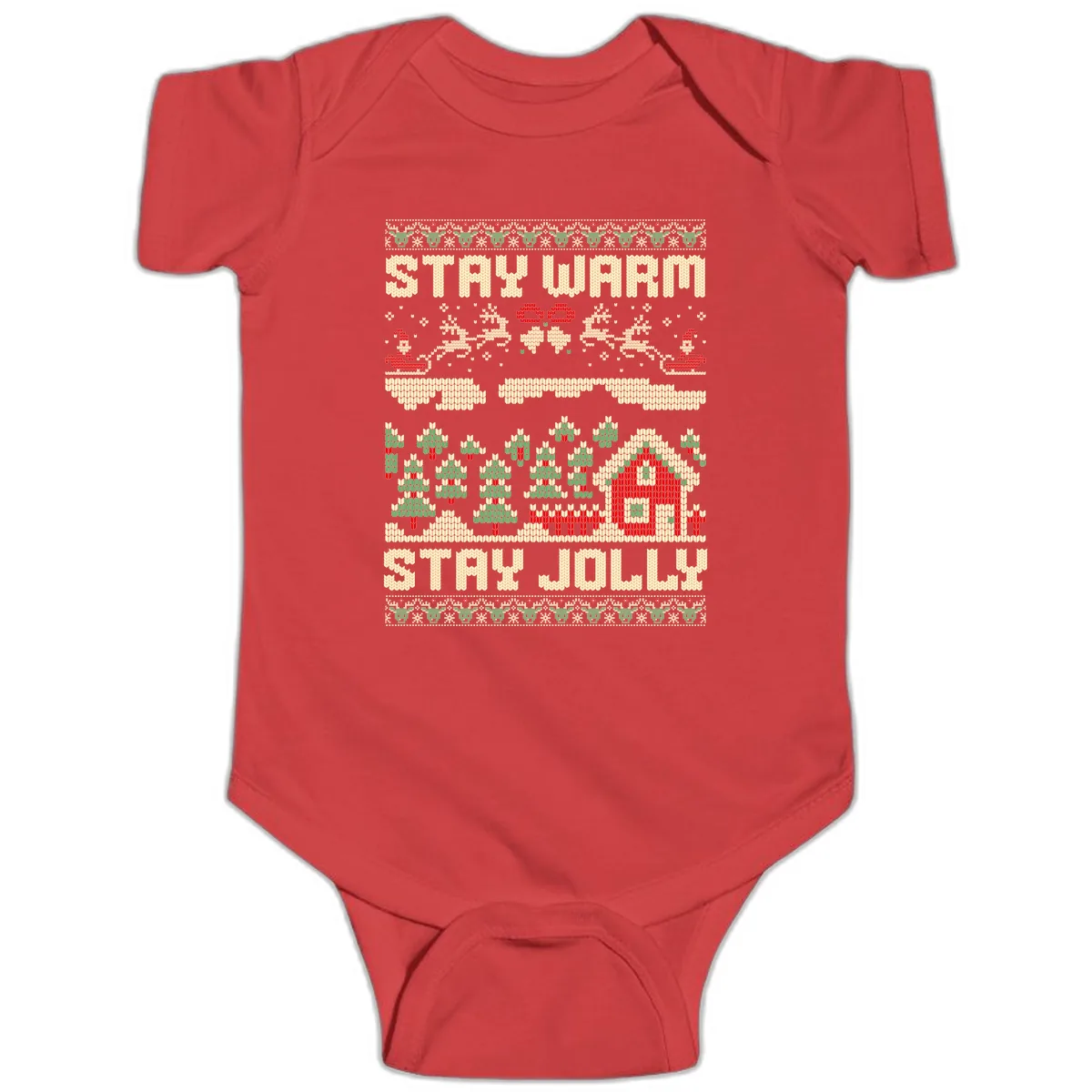 Ugly Christmas Sweater Style Design Baby Onesie in Red