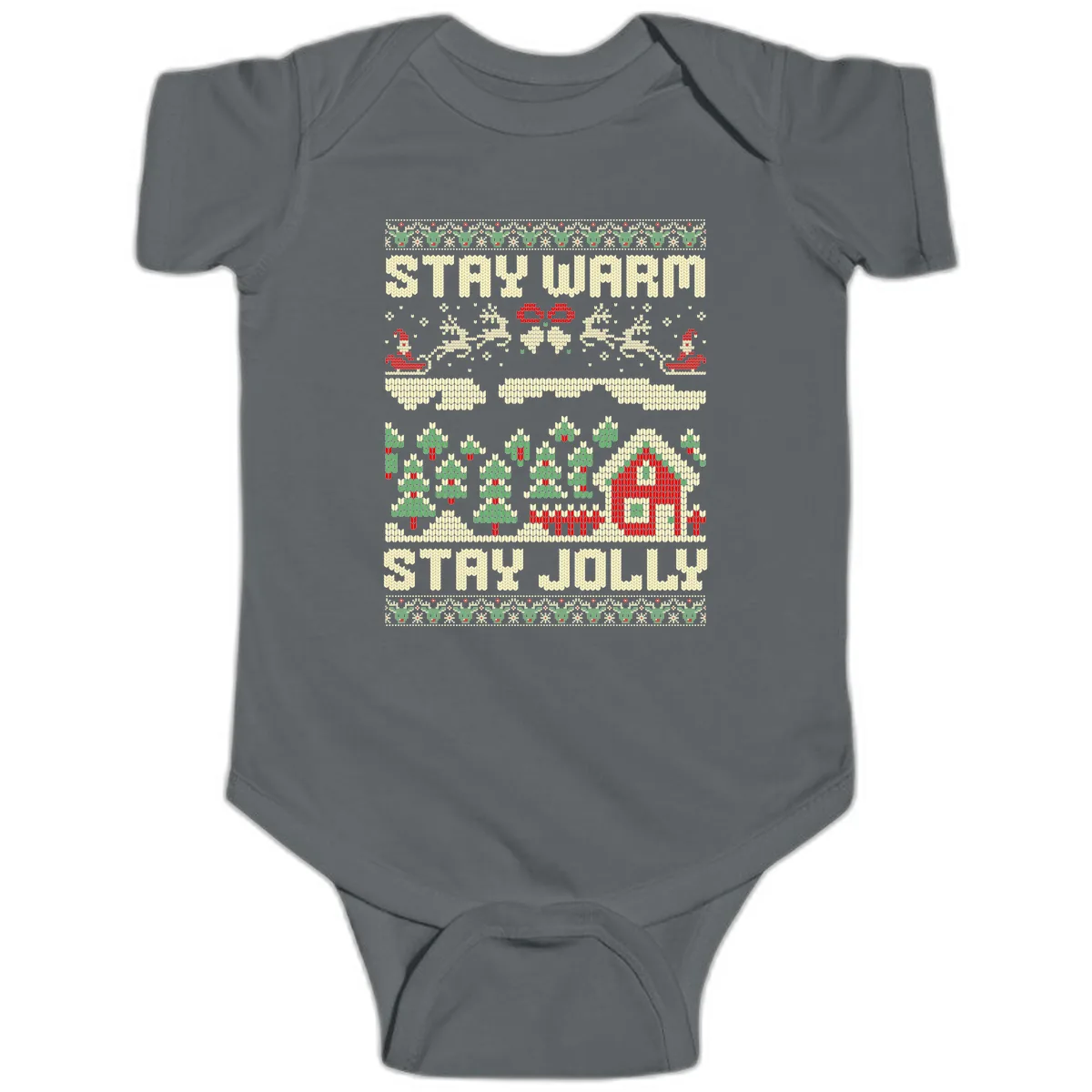 Ugly Christmas Sweater Style Design Baby Onesie in Charcoal