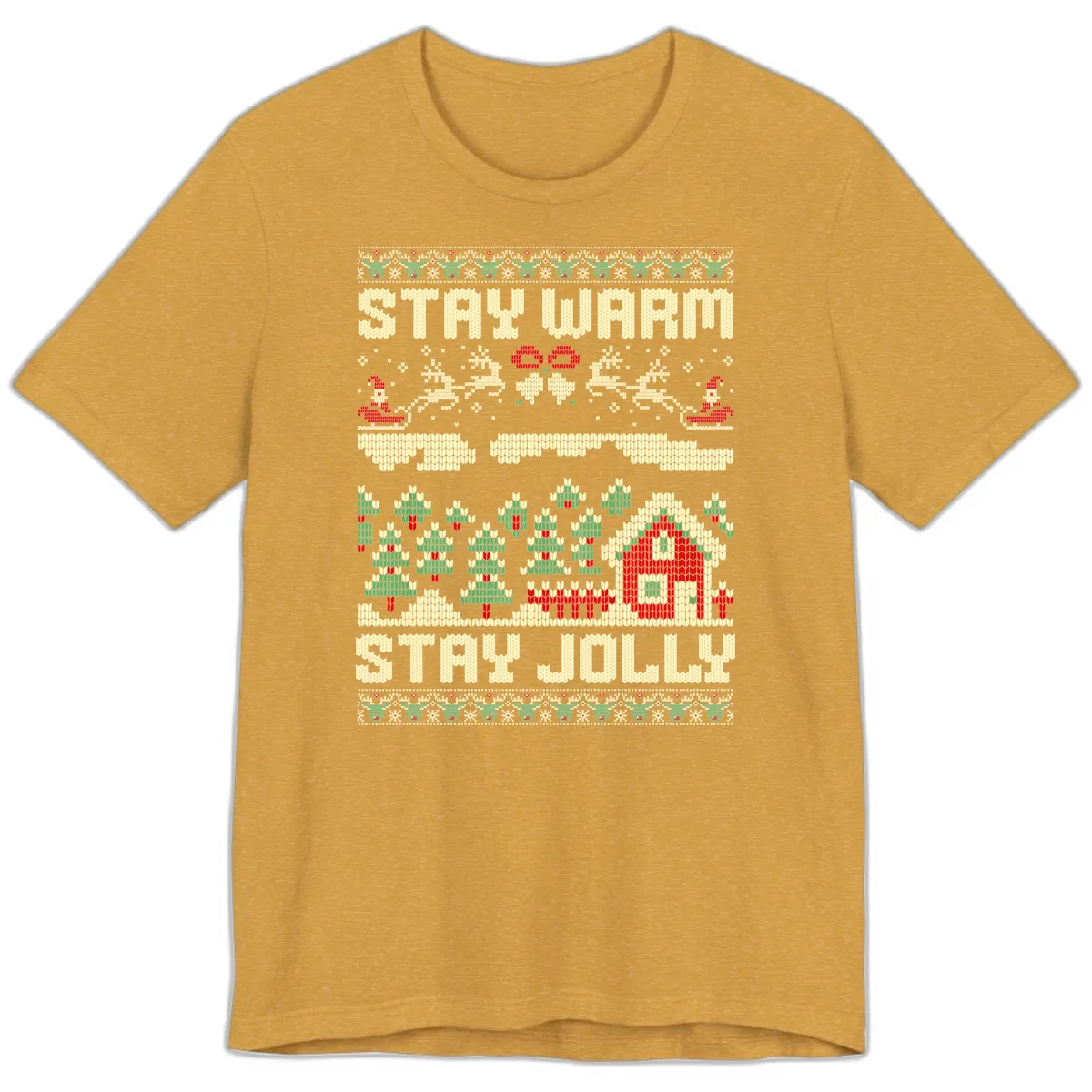 Ugly Christmas Sweater Style Design Premium T-Shirt in Heather Mustard