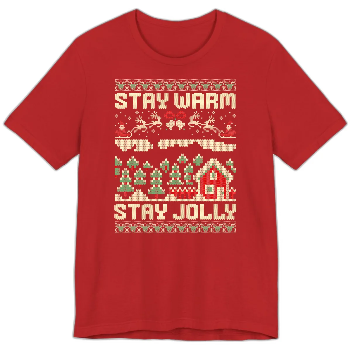 Ugly Christmas Sweater Style Design Premium T-Shirt in Red