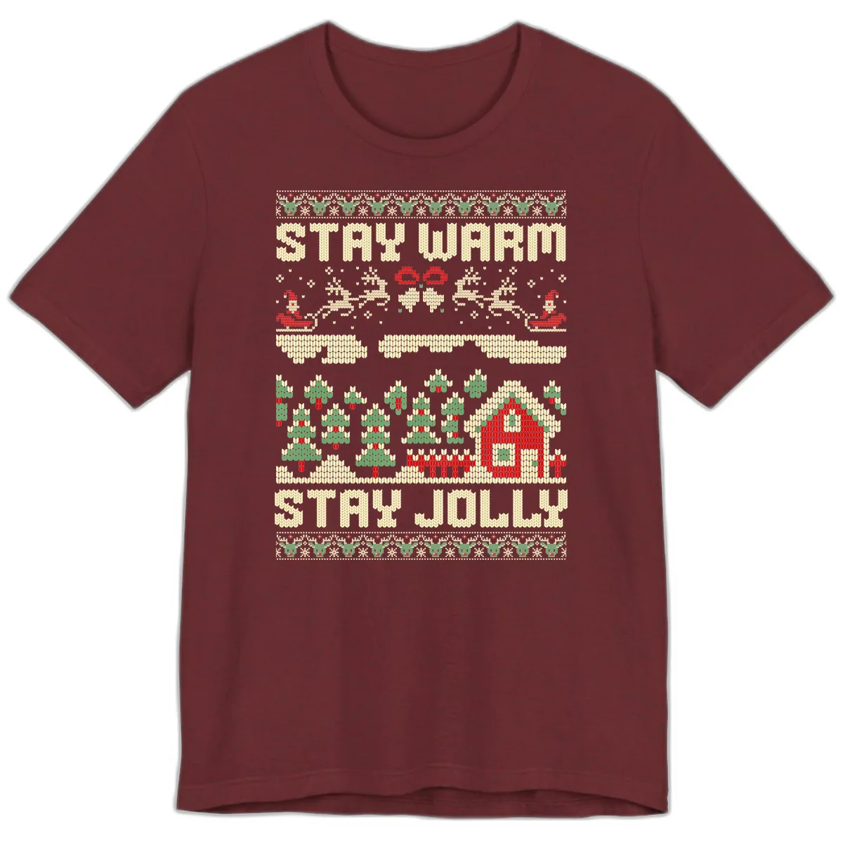 Ugly Christmas Sweater Style Design Premium T-Shirt in Heather Cardinal
