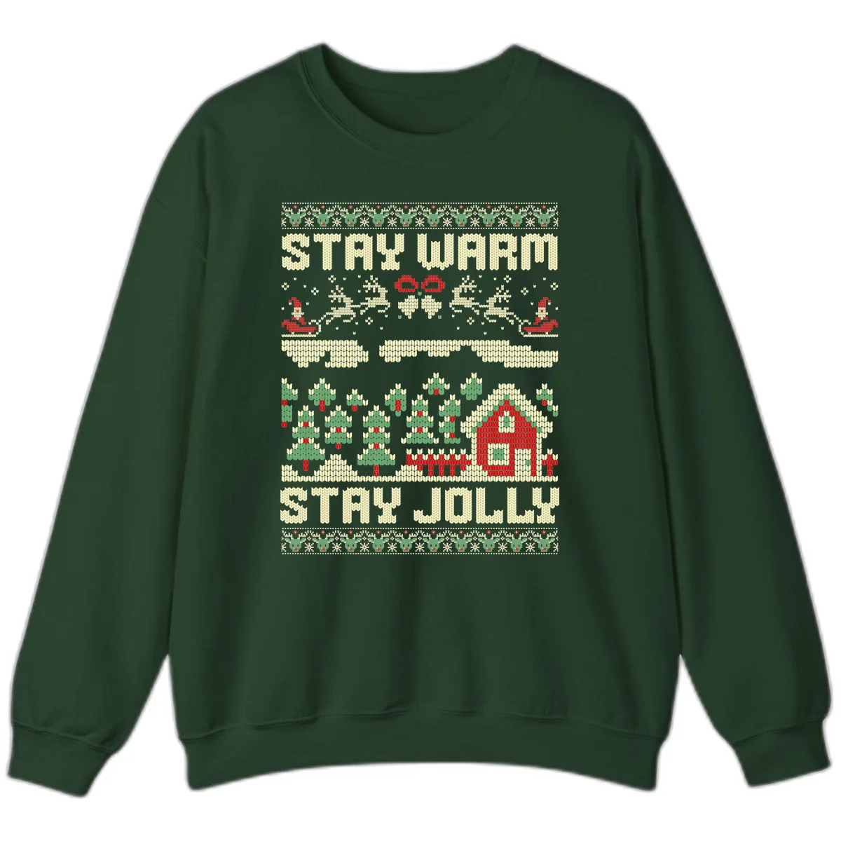 Ugly Christmas Sweater Style Design Sweatshirt in Forest Green