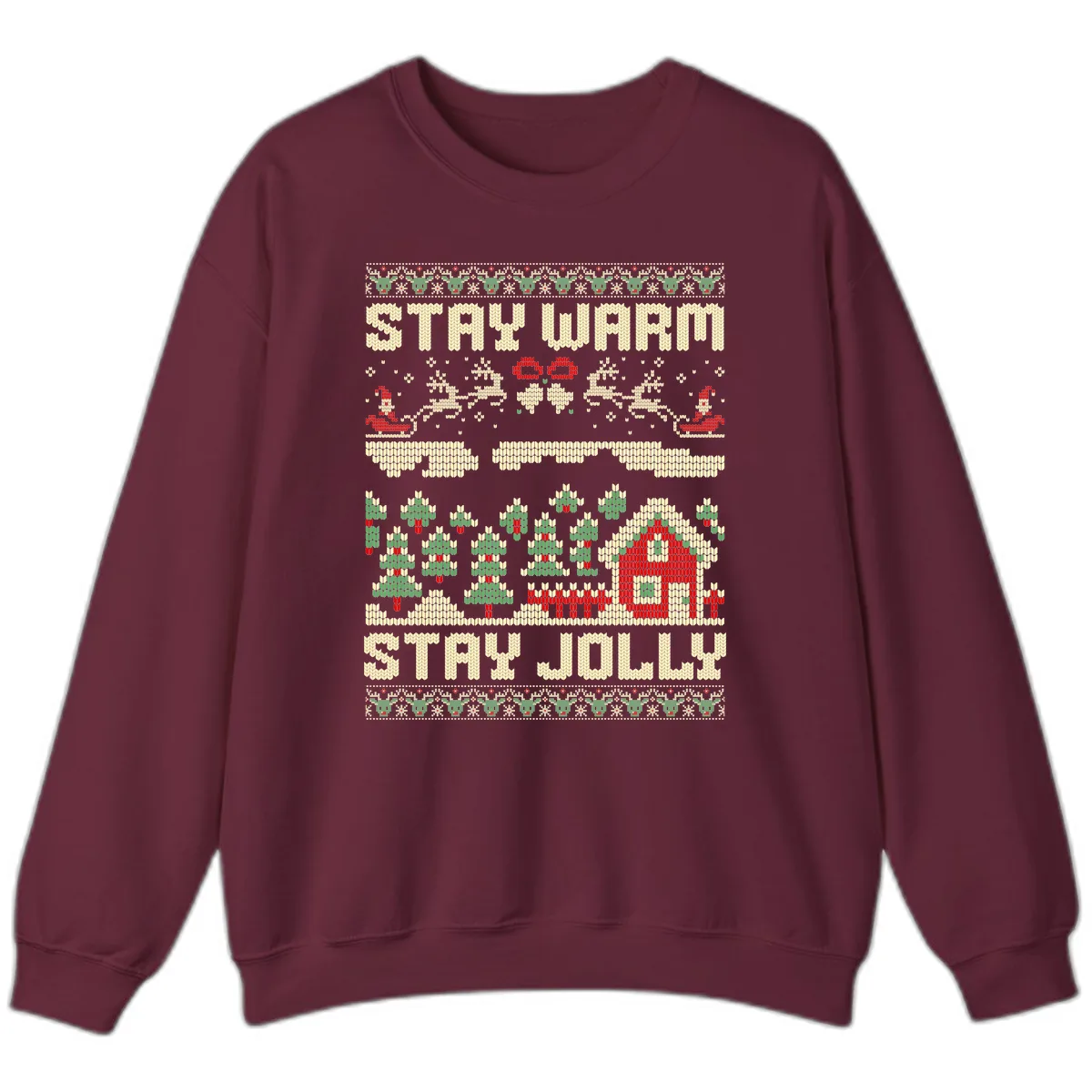 Ugly Christmas Sweater Style Design Sweatshirt in Maroon