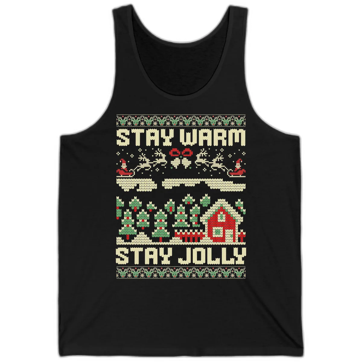 Ugly Christmas Sweater Style Design Tank in Black