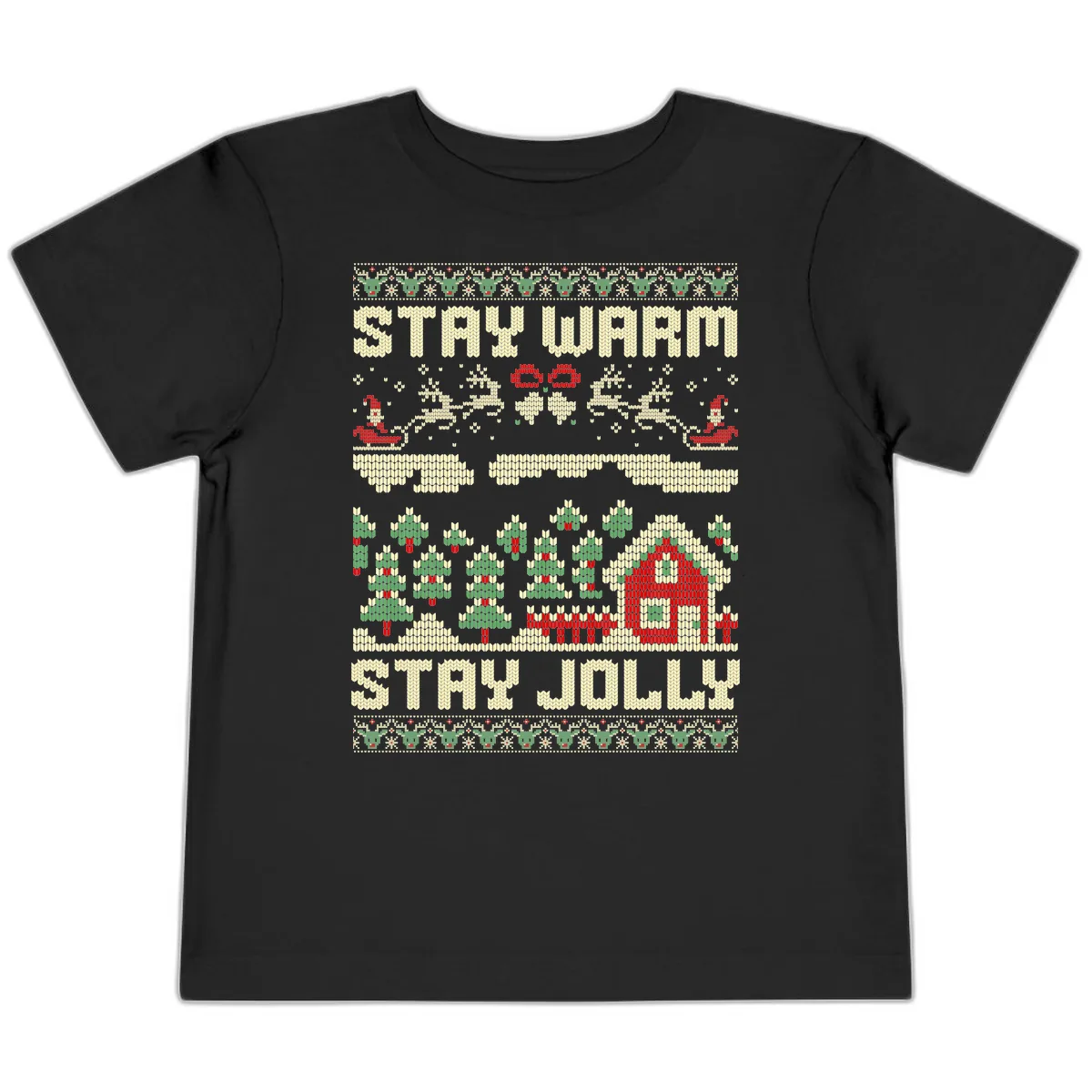 Ugly Christmas Sweater Style Design Toddler T-Shirt in Black