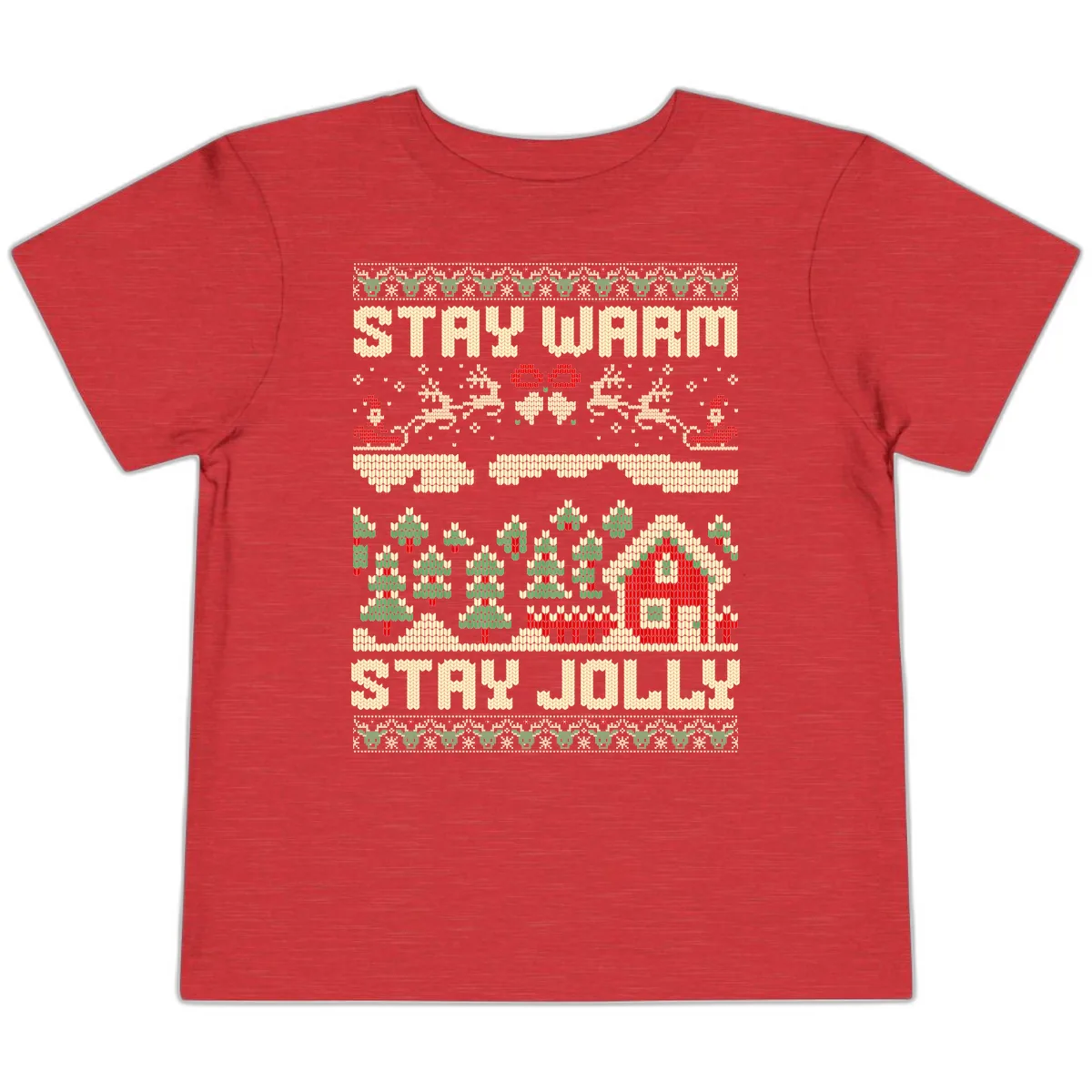Ugly Christmas Sweater Style Design Toddler T-Shirt in Heather Red