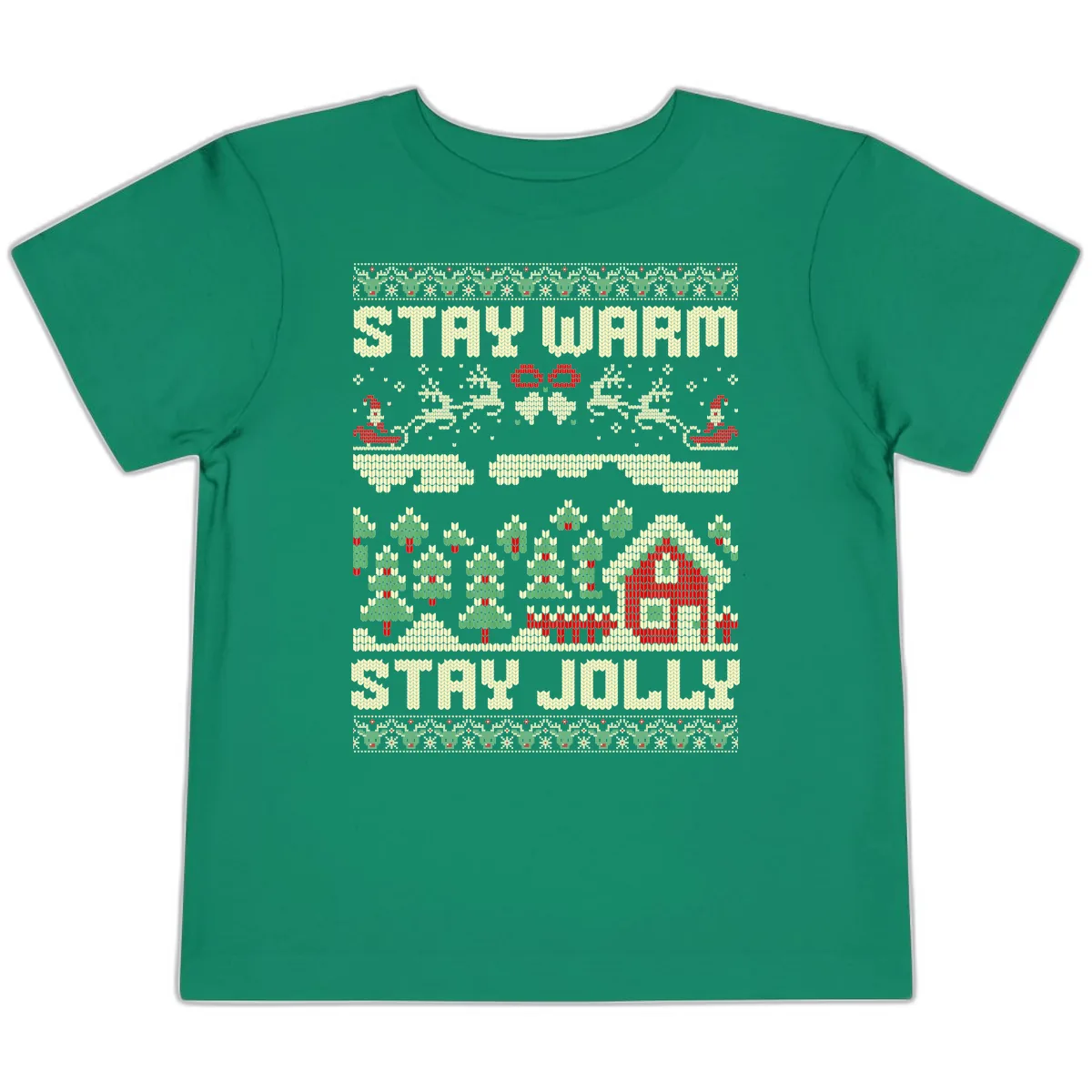 Ugly Christmas Sweater Style Design Toddler T-Shirt in Kelly