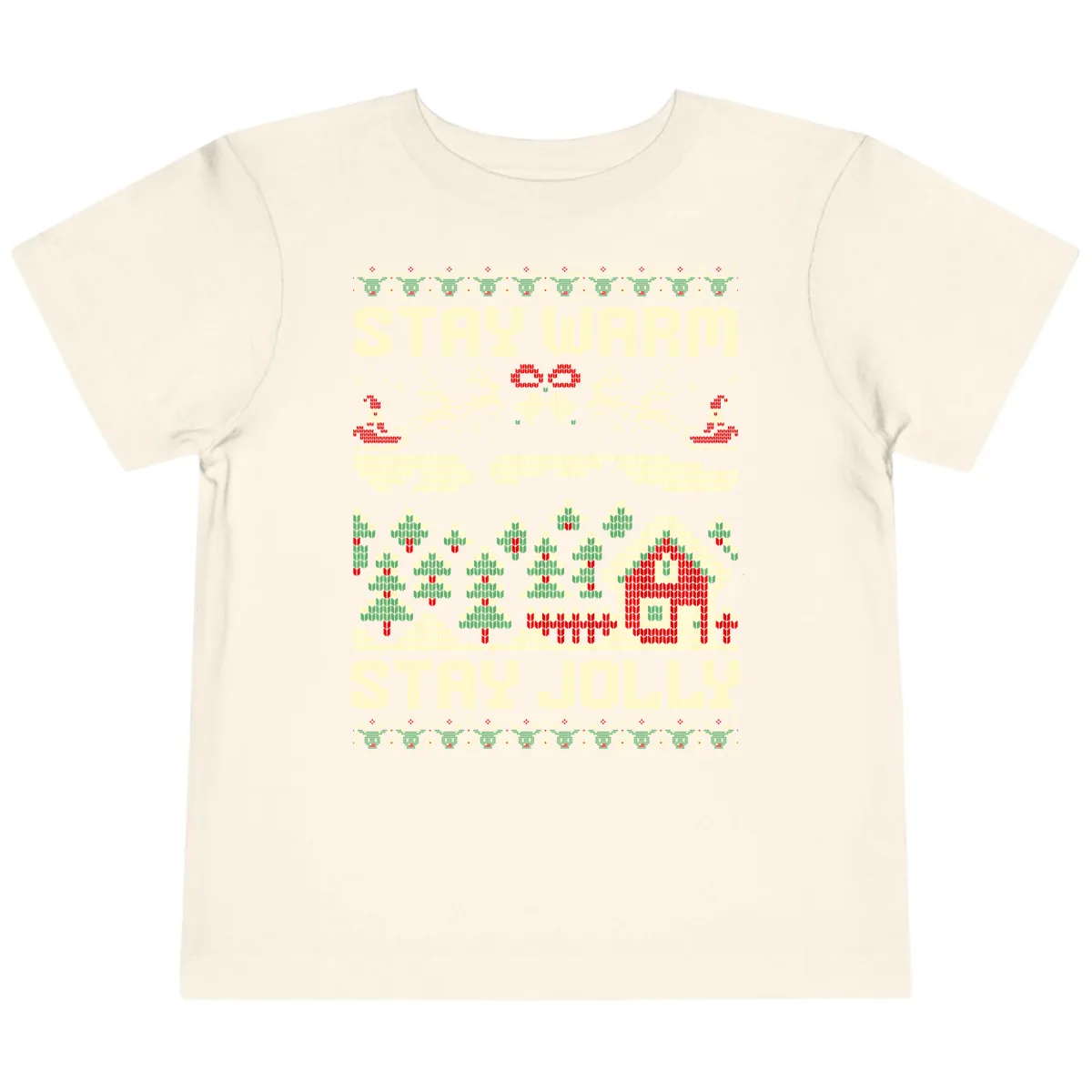 Ugly Christmas Sweater Style Design Toddler T-Shirt in Natural