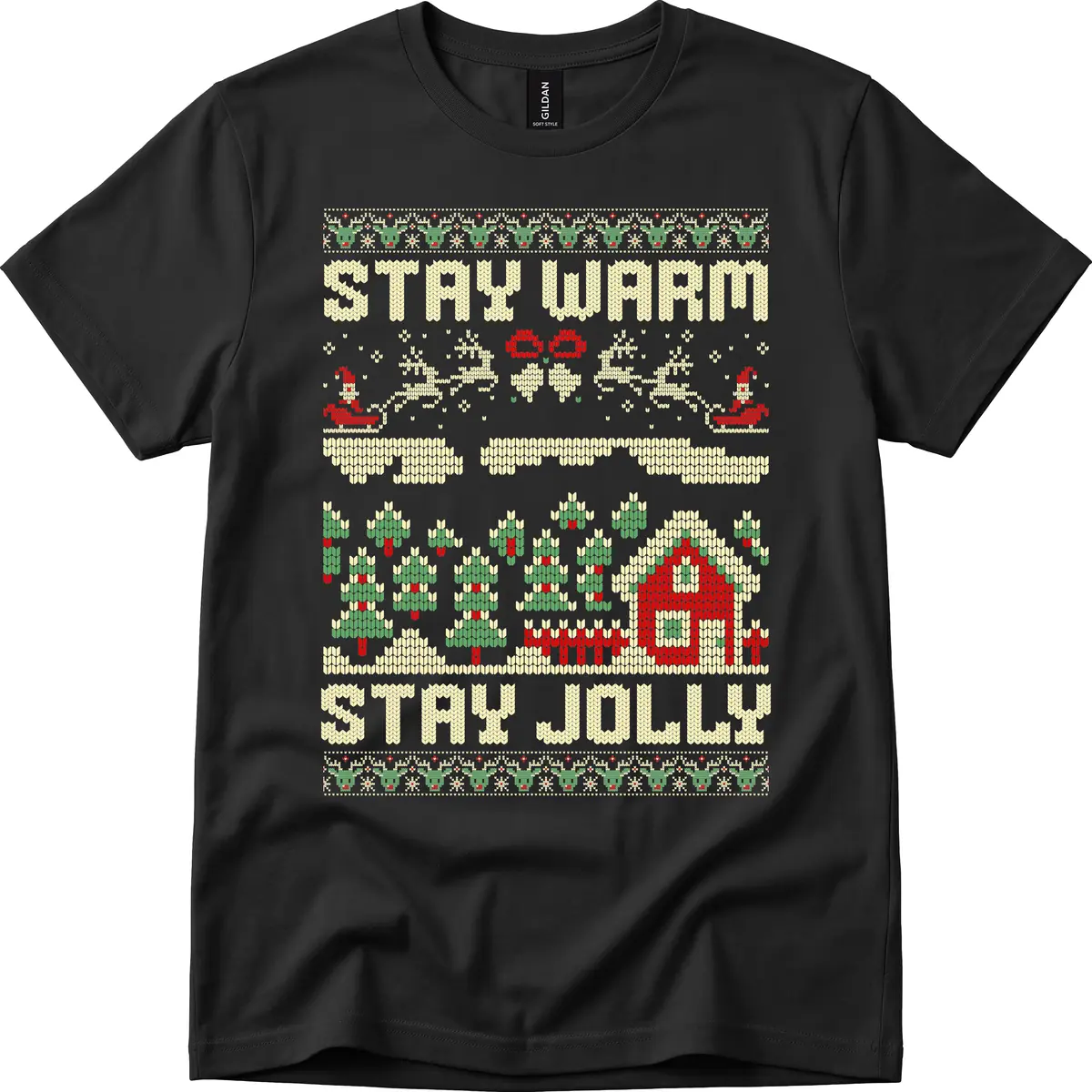 Ugly Christmas Sweater Style Design T-Shirt in Black