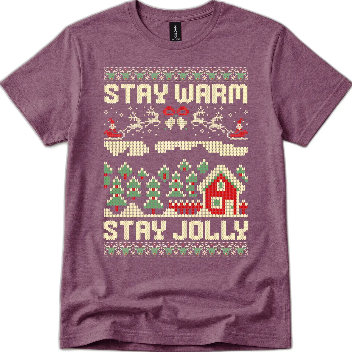Ugly Christmas Sweater Style Design T-Shirt in Heather Maroon