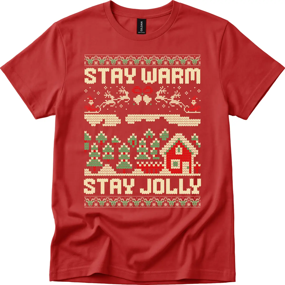 Ugly Christmas Sweater Style Design T-Shirt in Red