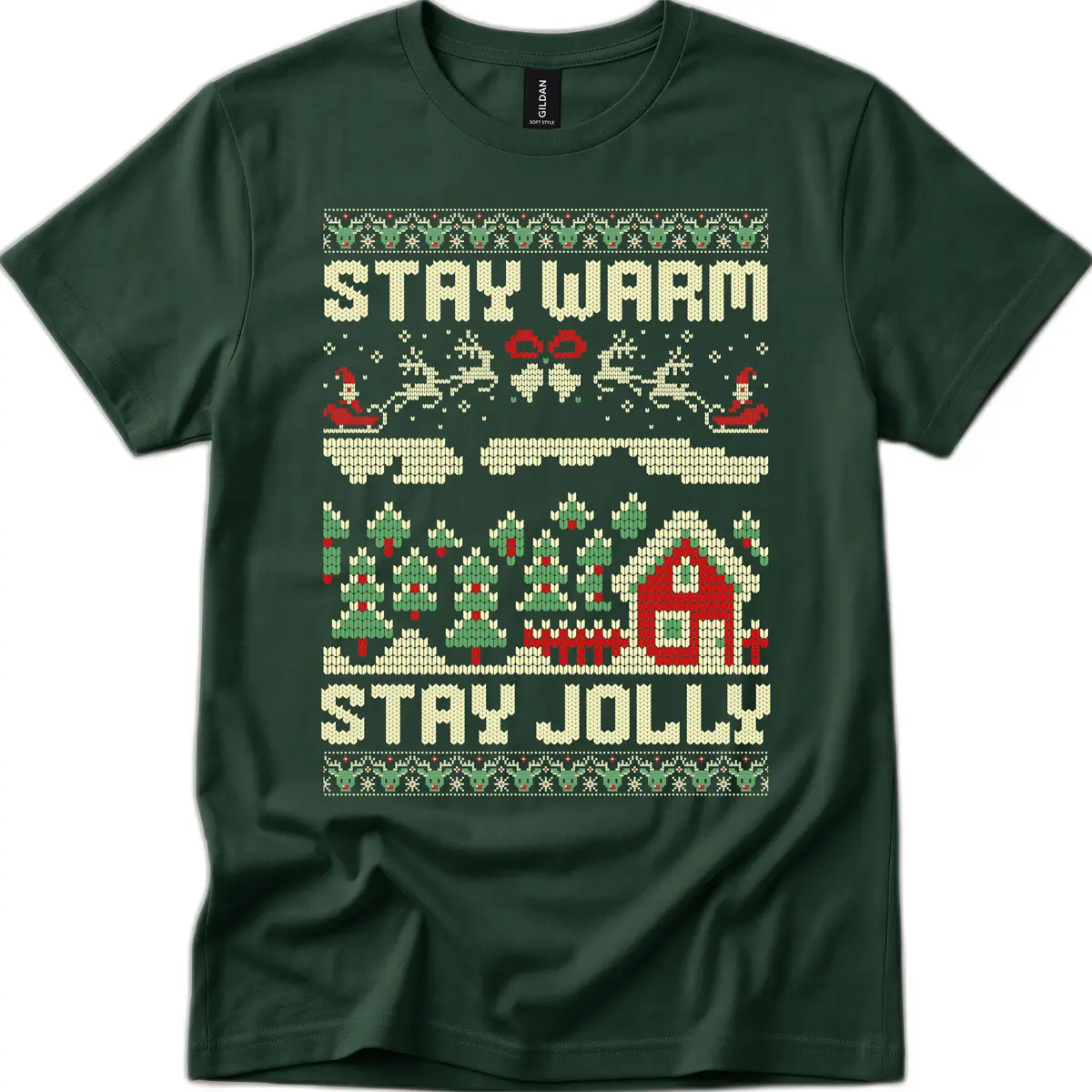 Ugly Christmas Sweater Style Design T-Shirt in Forest Green