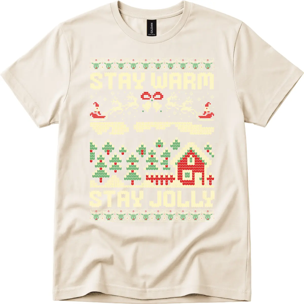 Ugly Christmas Sweater Style Design T-Shirt in Natural