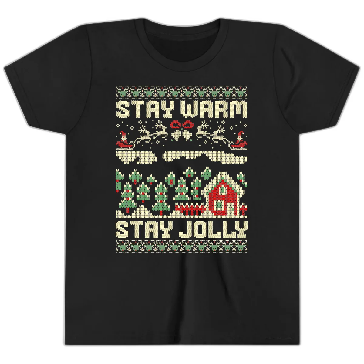 Ugly Christmas Sweater Style Design Youth T-Shirt in Black