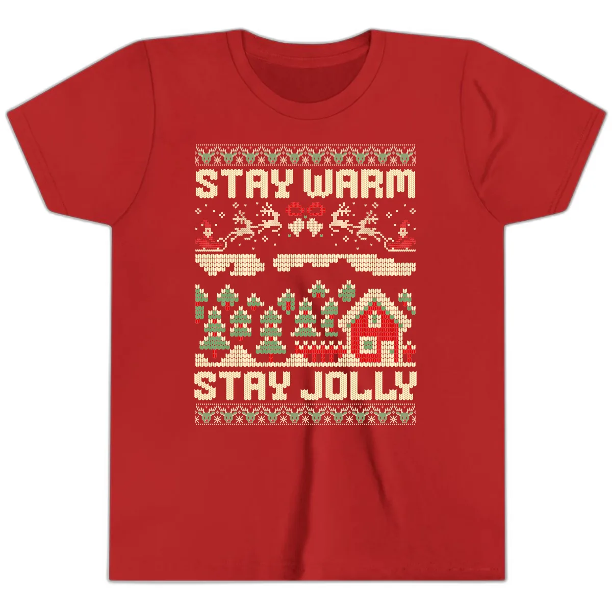Ugly Christmas Sweater Style Design Youth T-Shirt in Red