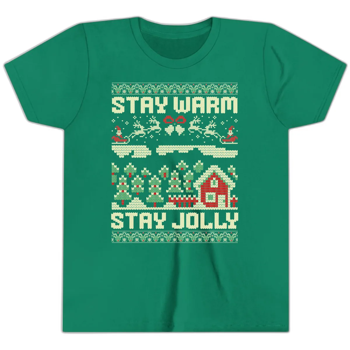 Ugly Christmas Sweater Style Design Youth T-Shirt in Kelly