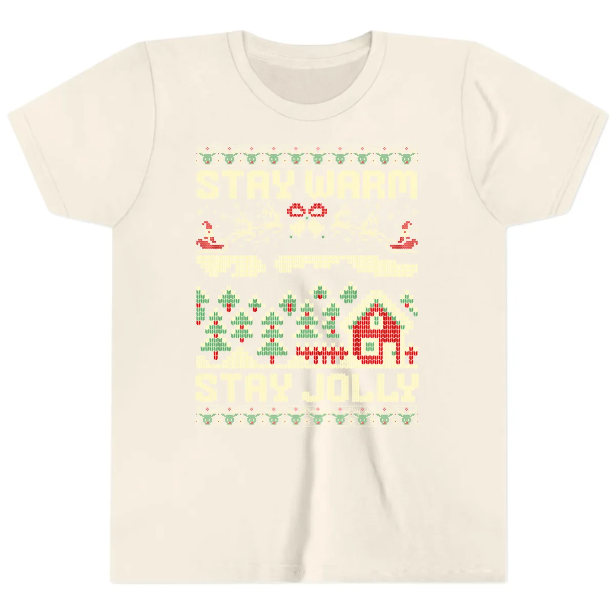 Ugly Christmas Sweater Style Design Youth T-Shirt in Natural