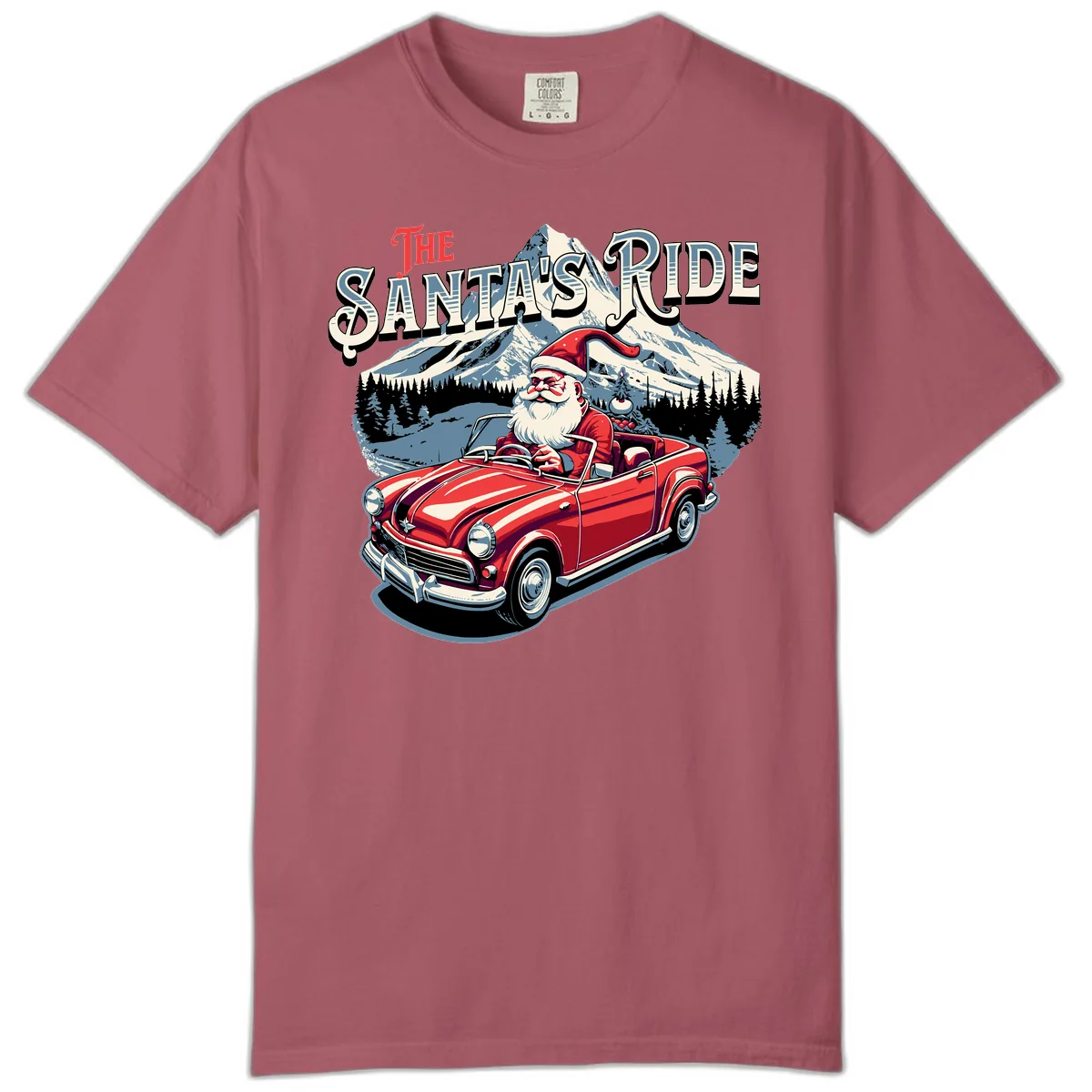 The Santa's Ride Christmas Graphic Comfort Color in Crimson