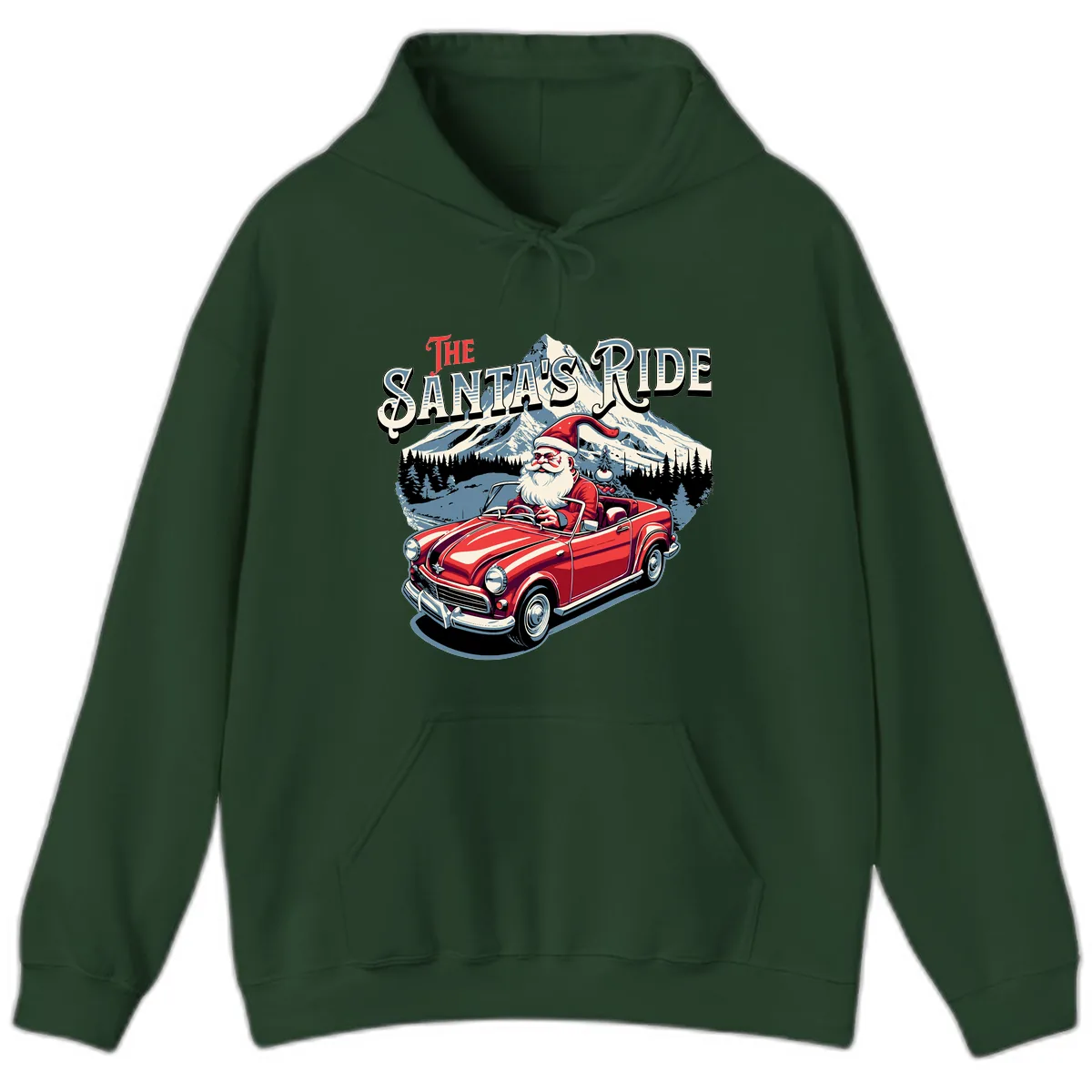 The Santa's Ride Christmas Graphic Hoodie in Forest Green