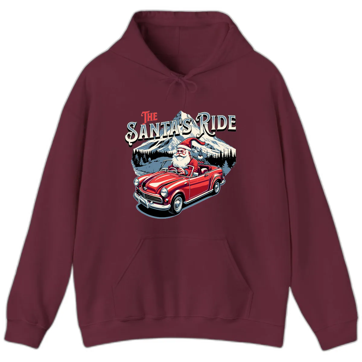 The Santa's Ride Christmas Graphic Hoodie in Maroon