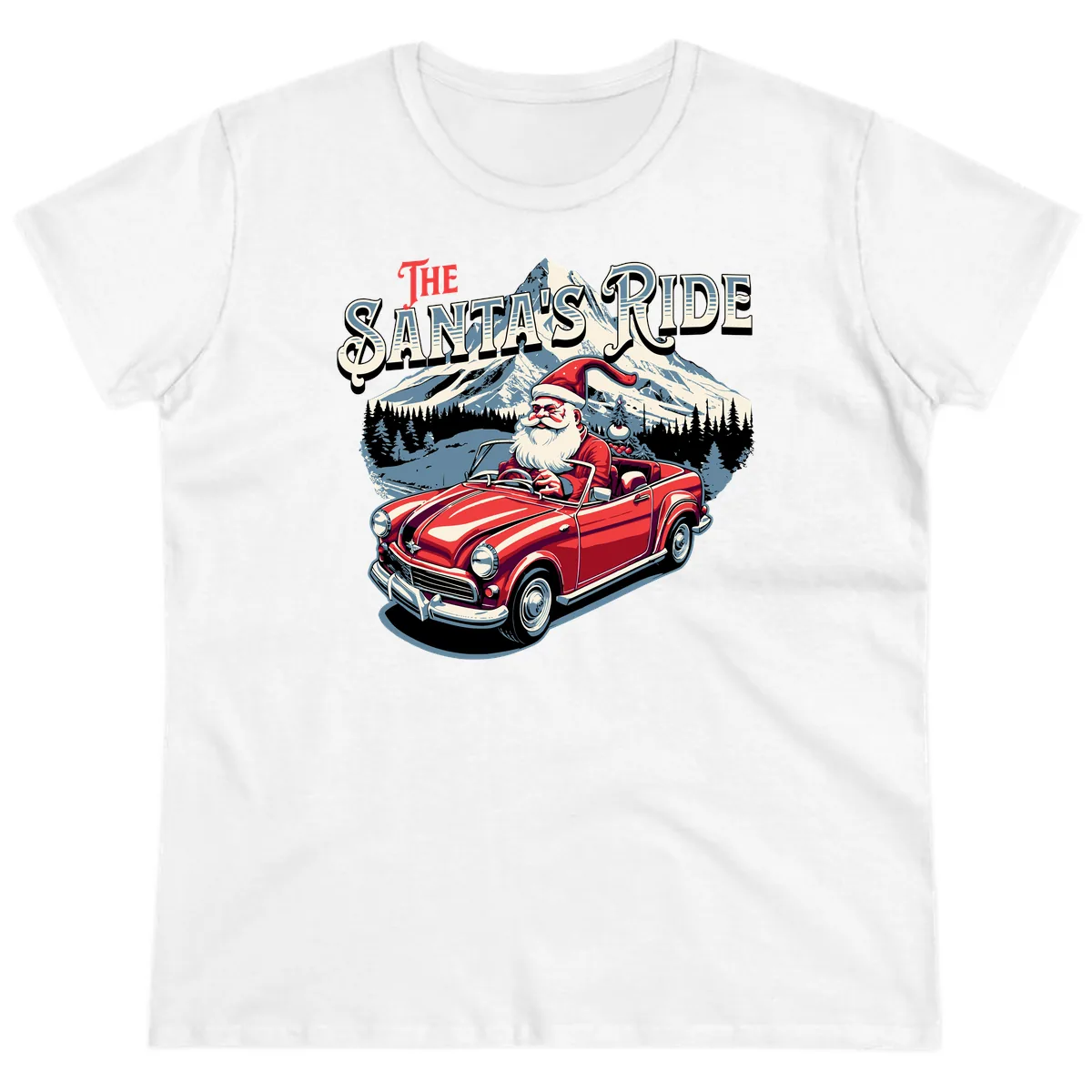 The Santa's Ride Christmas Graphic Ladies Tee in White