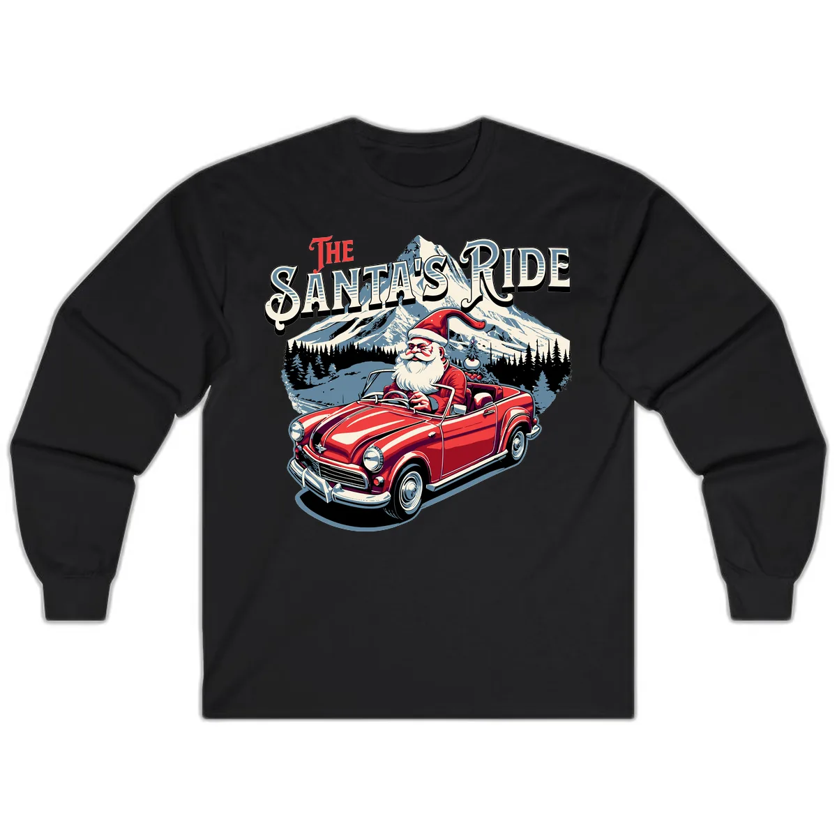 The Santa's Ride Christmas Graphic Long Sleeve in Black