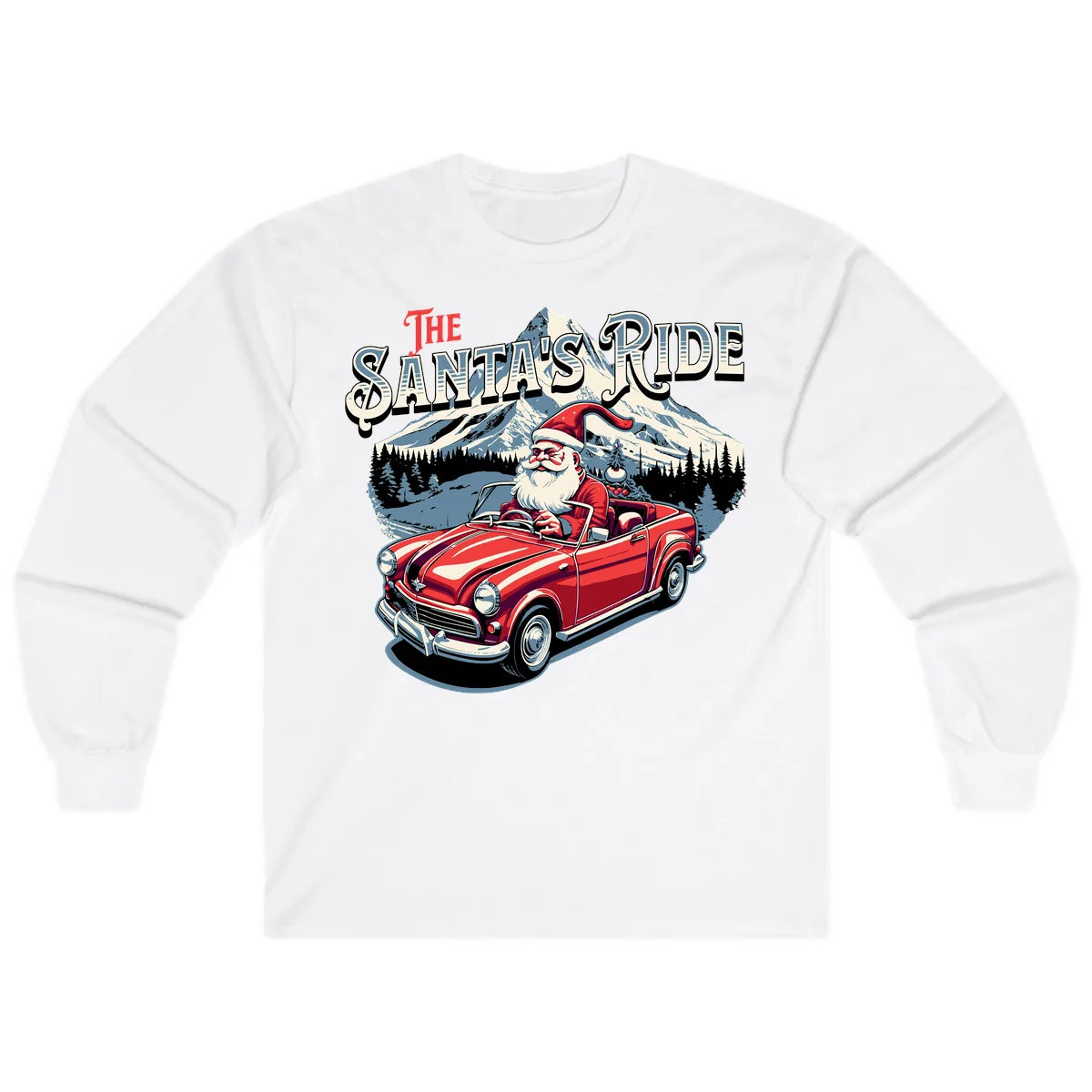 The Santa's Ride Christmas Graphic Long Sleeve in White