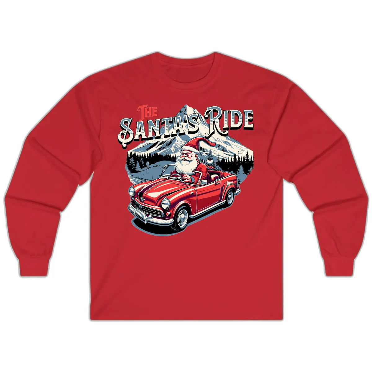 The Santa's Ride Christmas Graphic Long Sleeve in Red
