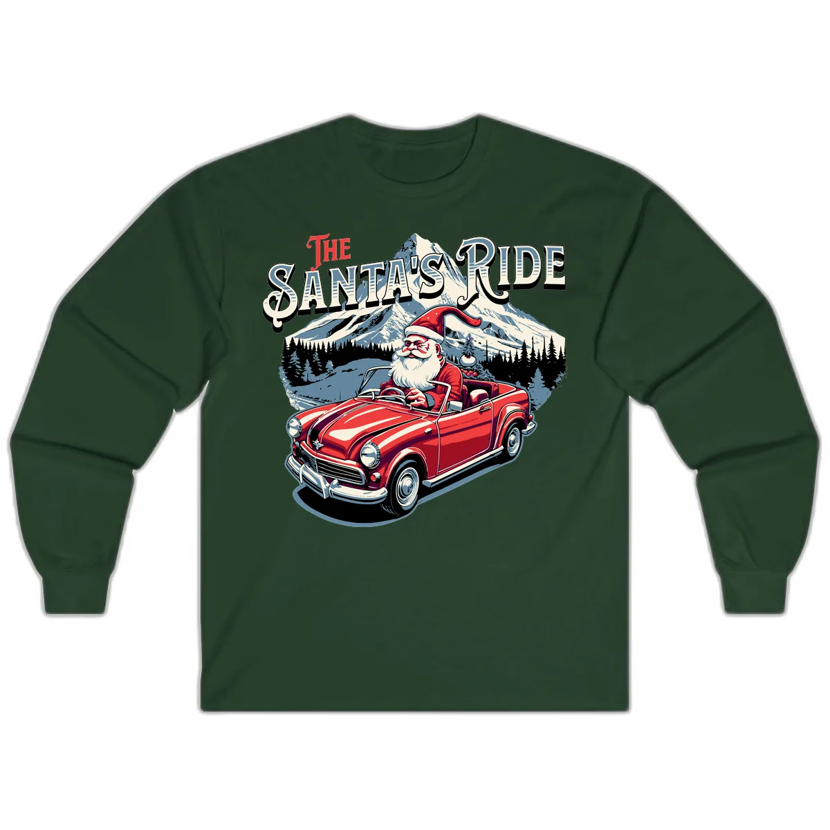 The Santa's Ride Christmas Graphic Long Sleeve in Forest Green
