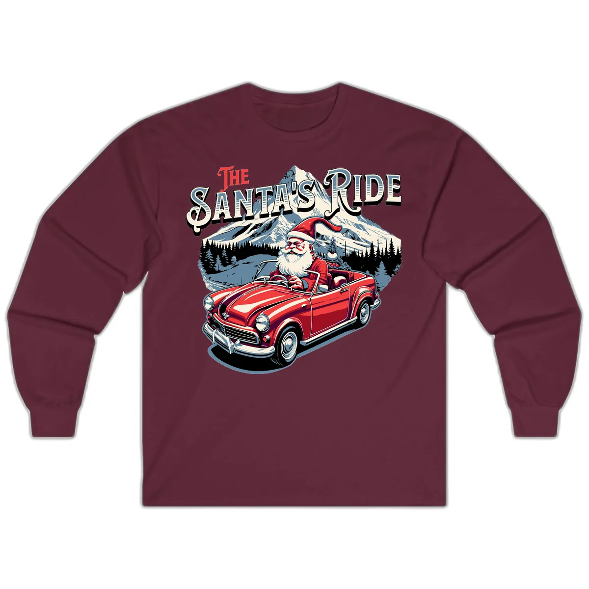 The Santa's Ride Christmas Graphic Long Sleeve in Maroon