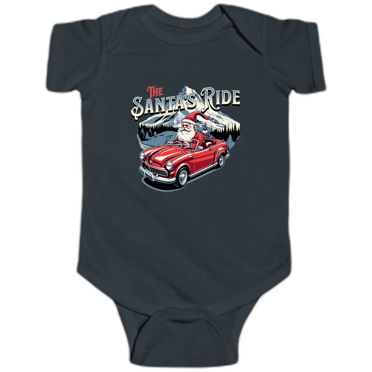 The Santa's Ride Christmas Graphic Baby Onesie in Black
