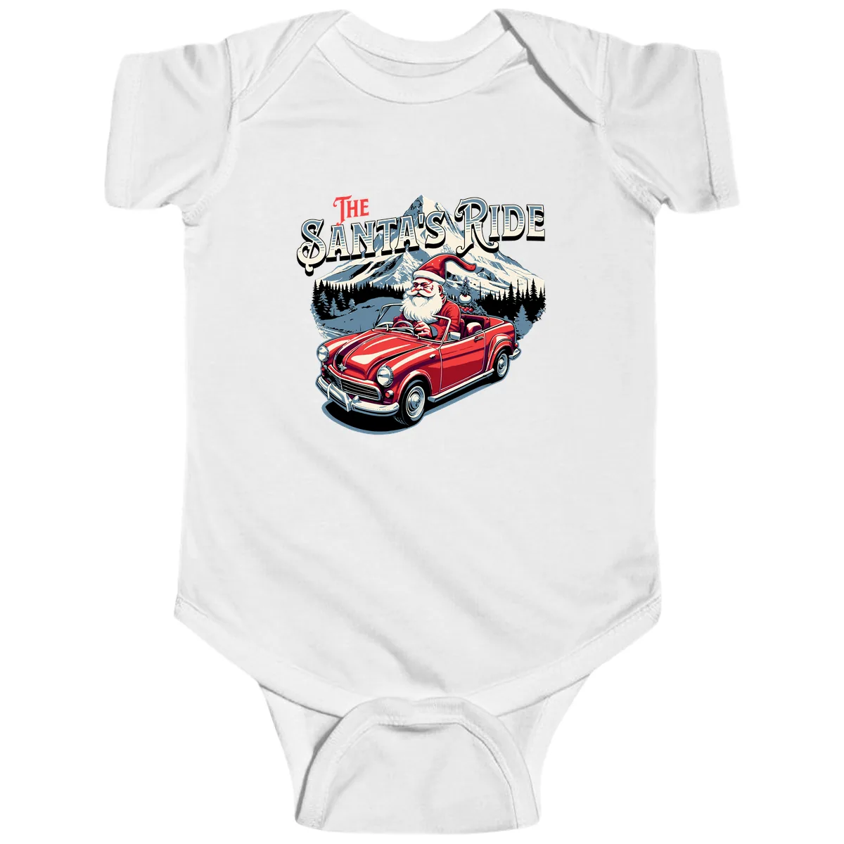 The Santa's Ride Christmas Graphic Baby Onesie in White