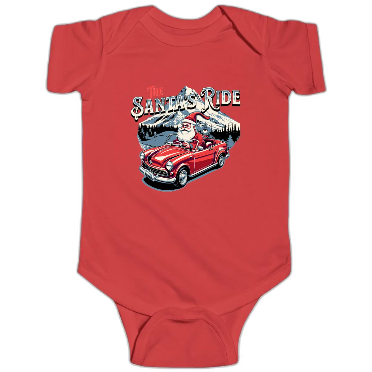 The Santa's Ride Christmas Graphic Baby Onesie in Red