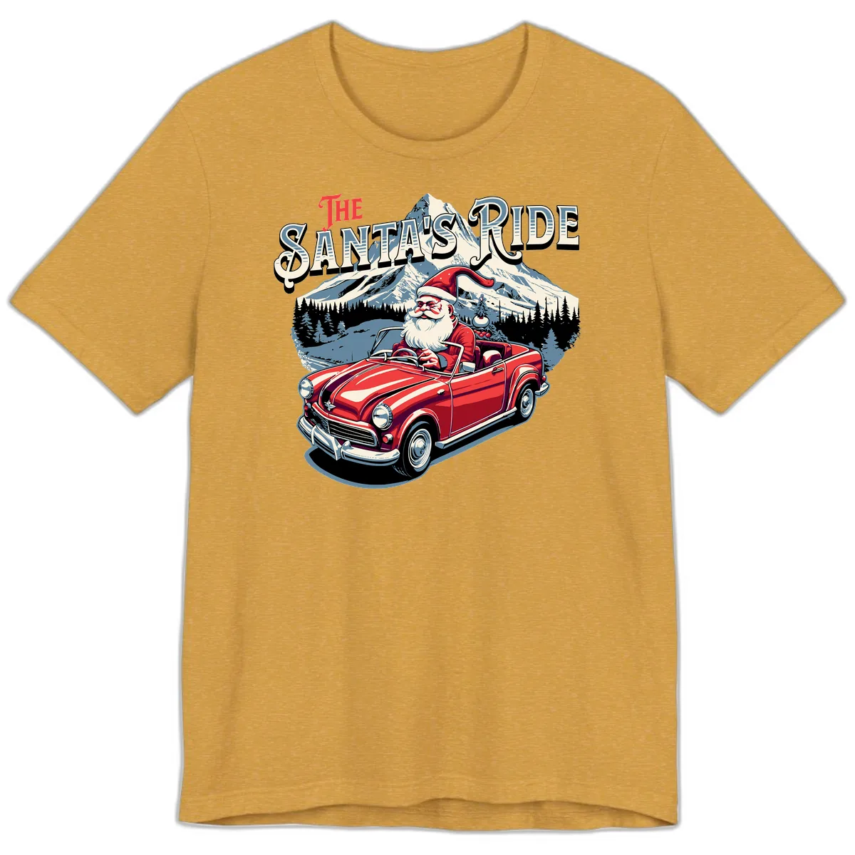 The Santa's Ride Christmas Graphic Premium T-Shirt in Heather Mustard