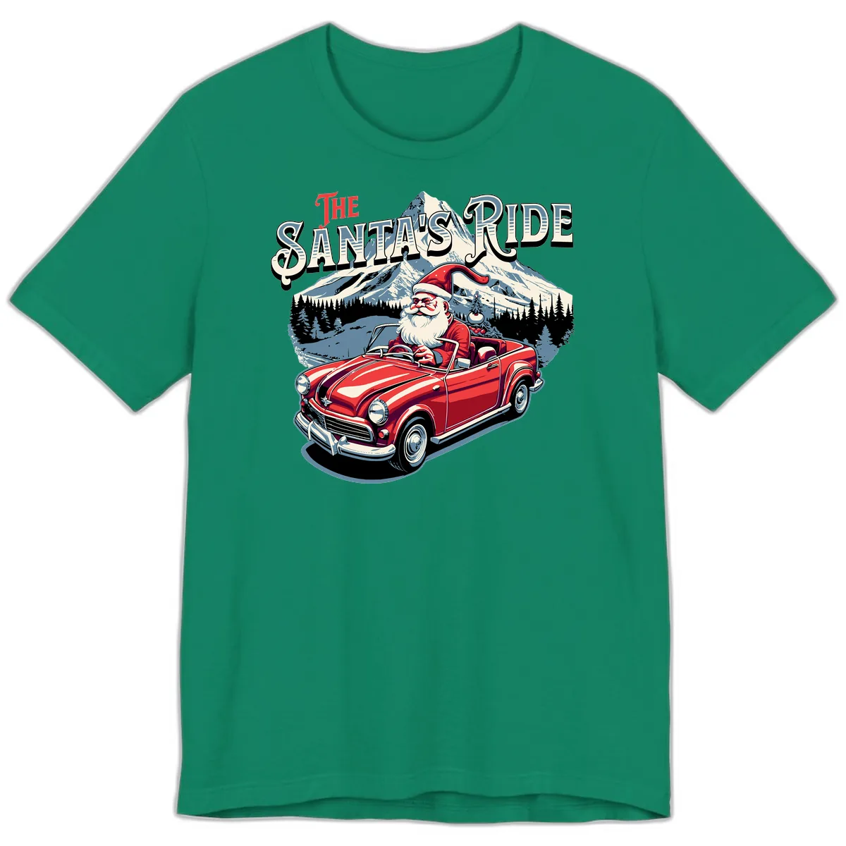 The Santa's Ride Christmas Graphic Premium T-Shirt in Kelly