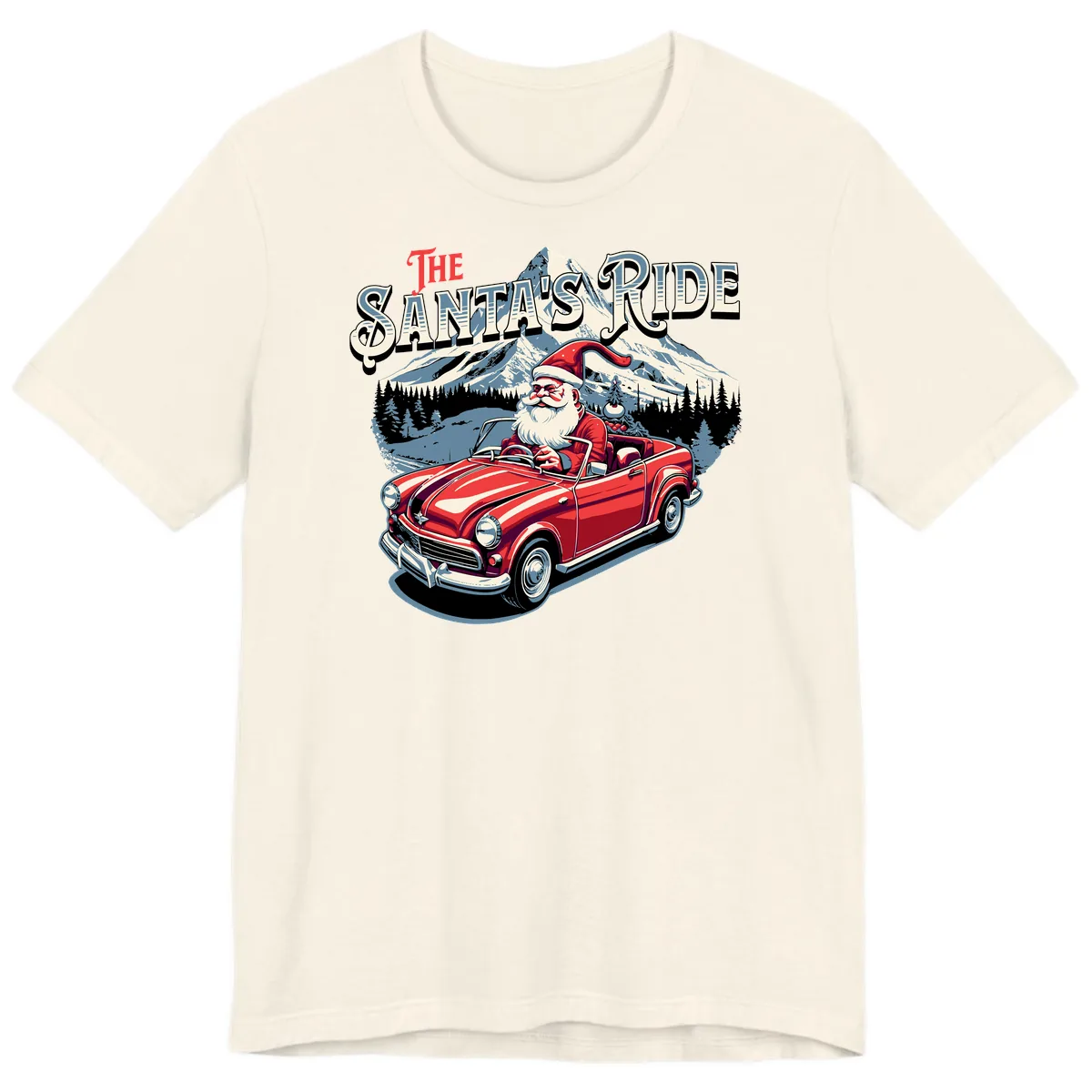 The Santa's Ride Christmas Graphic Premium T-Shirt in Natural