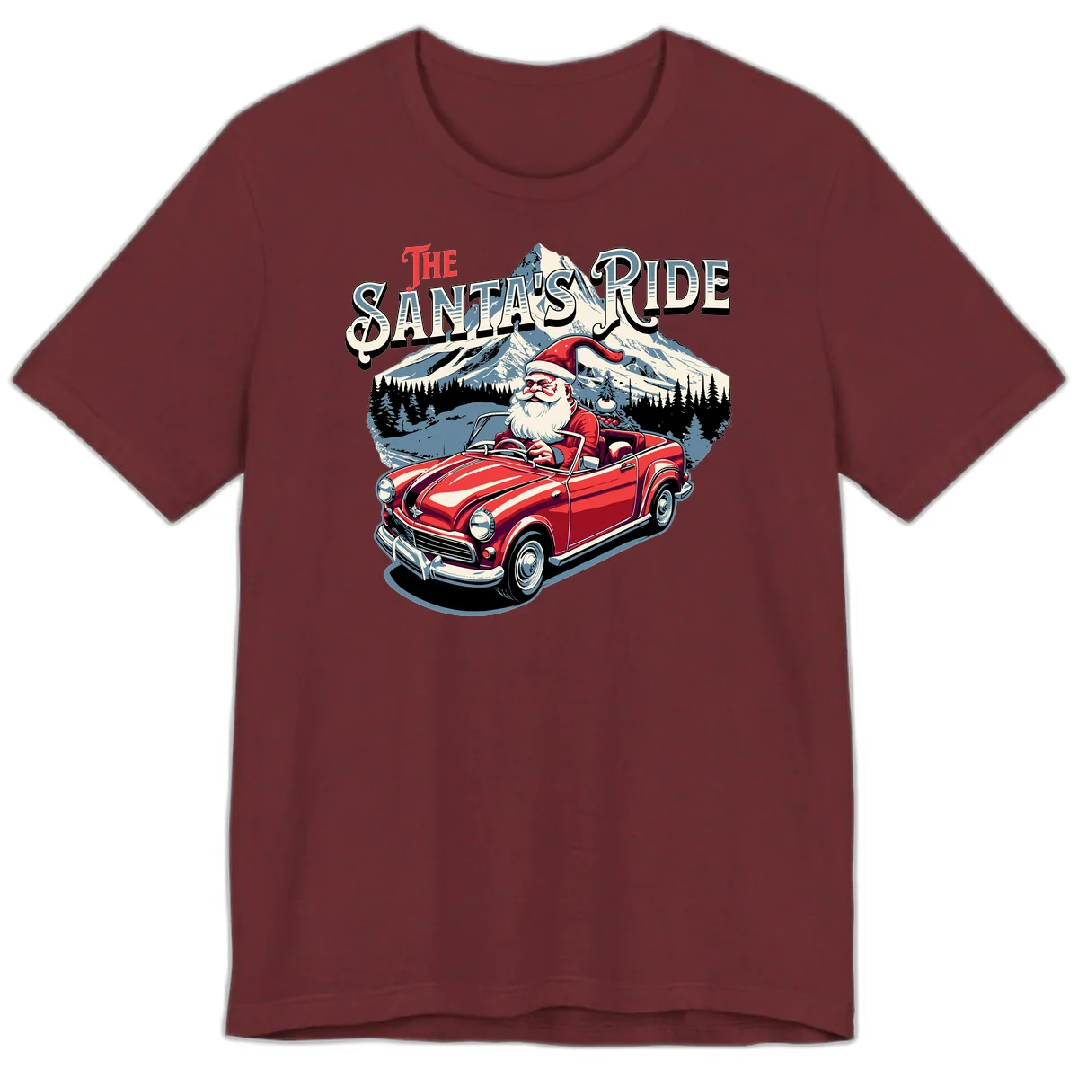 The Santa's Ride Christmas Graphic Premium T-Shirt in Heather Cardinal