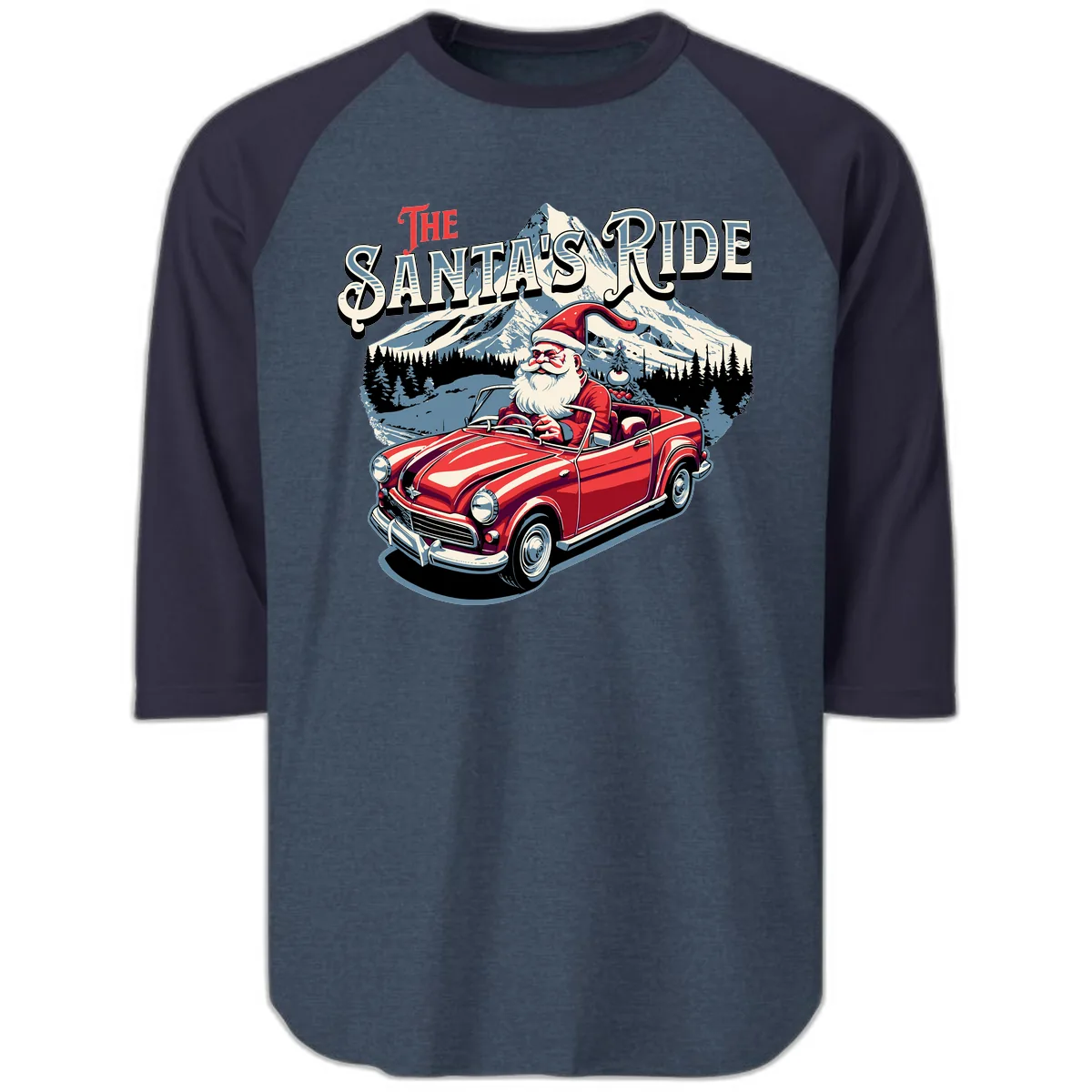 The Santa's Ride Christmas Graphic Raglan 3/4 in Heather Denim Navy