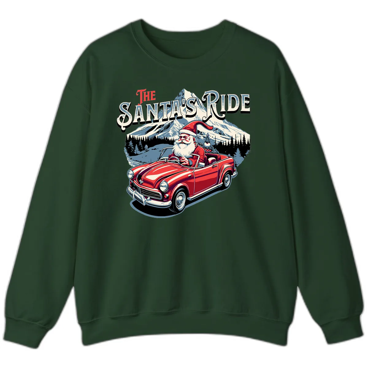 The Santa's Ride Christmas Graphic Sweatshirt in Forest Green