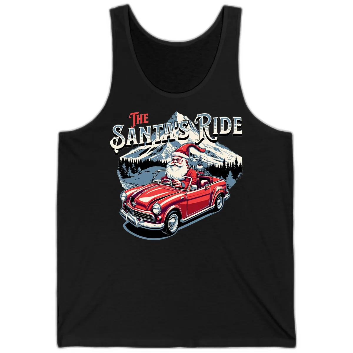 The Santa's Ride Christmas Graphic Tank in Black