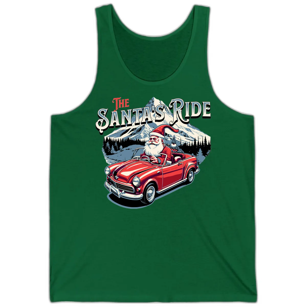 The Santa's Ride Christmas Graphic Tank in Kelly
