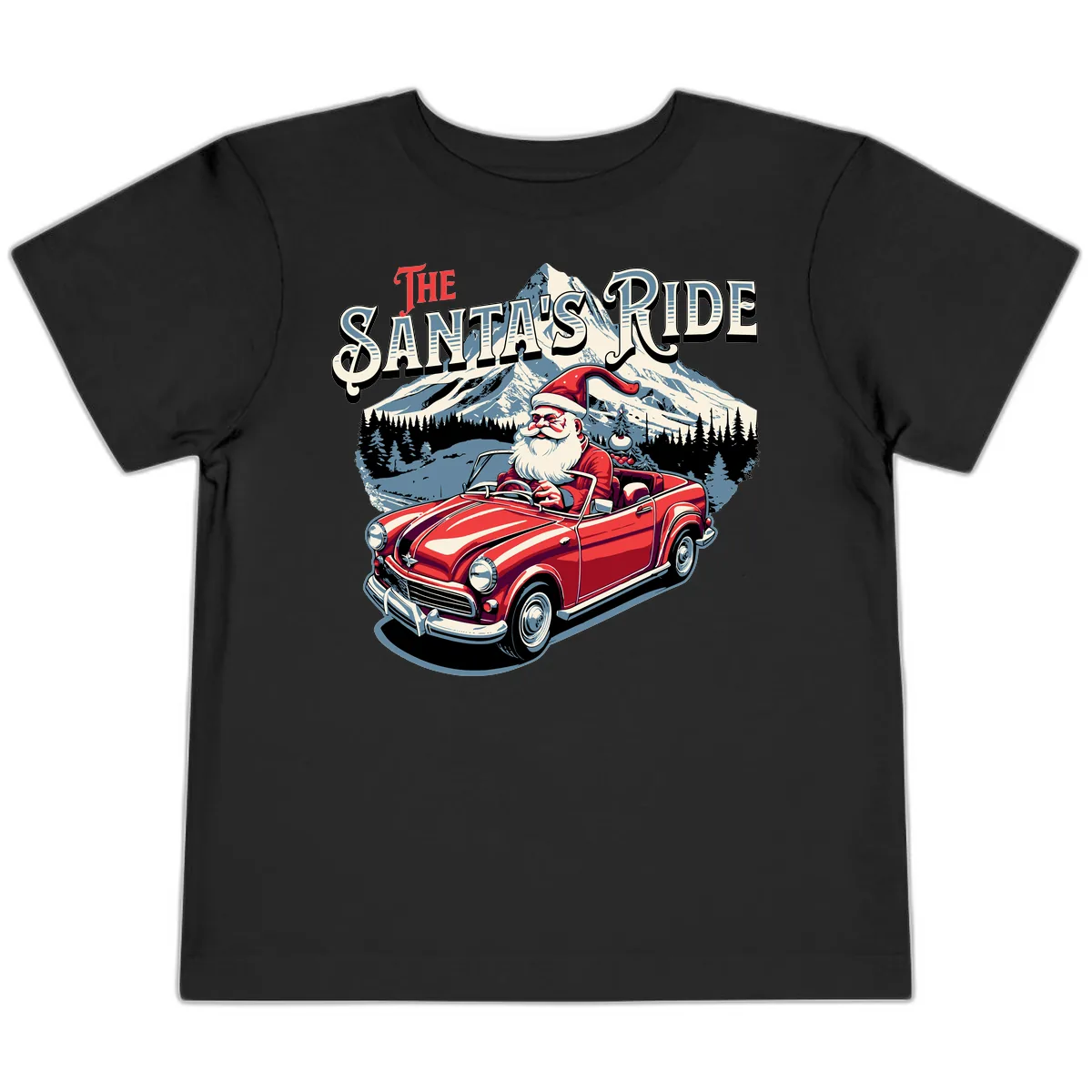 The Santa's Ride Christmas Graphic Toddler T-Shirt in Black
