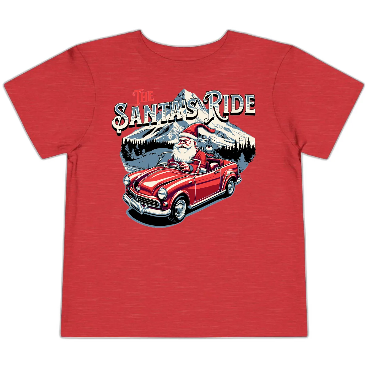 The Santa's Ride Christmas Graphic Toddler T-Shirt in Heather Red