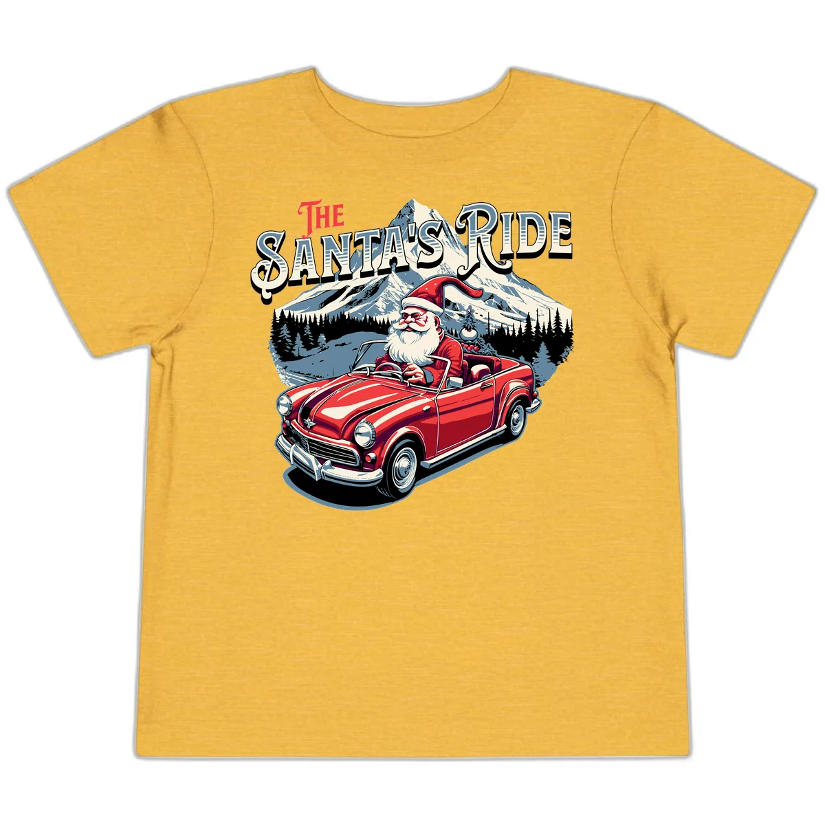 The Santa's Ride Christmas Graphic Toddler T-Shirt in Heather Yellow Gold