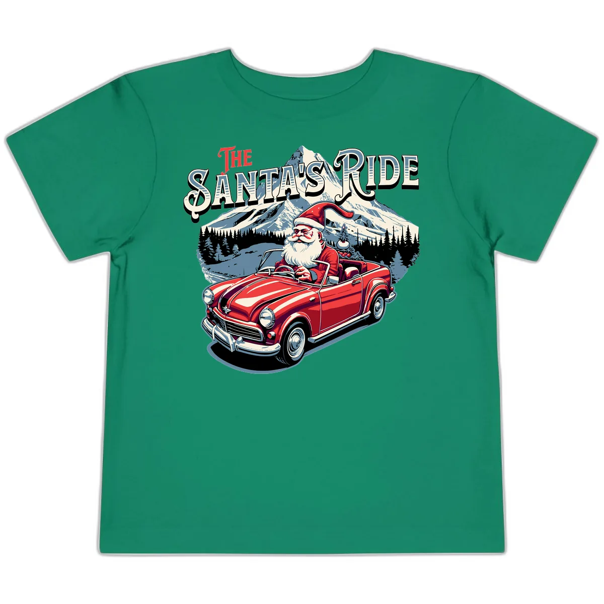 The Santa's Ride Christmas Graphic Toddler T-Shirt in Kelly