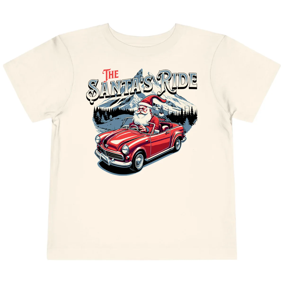 The Santa's Ride Christmas Graphic Toddler T-Shirt in Natural
