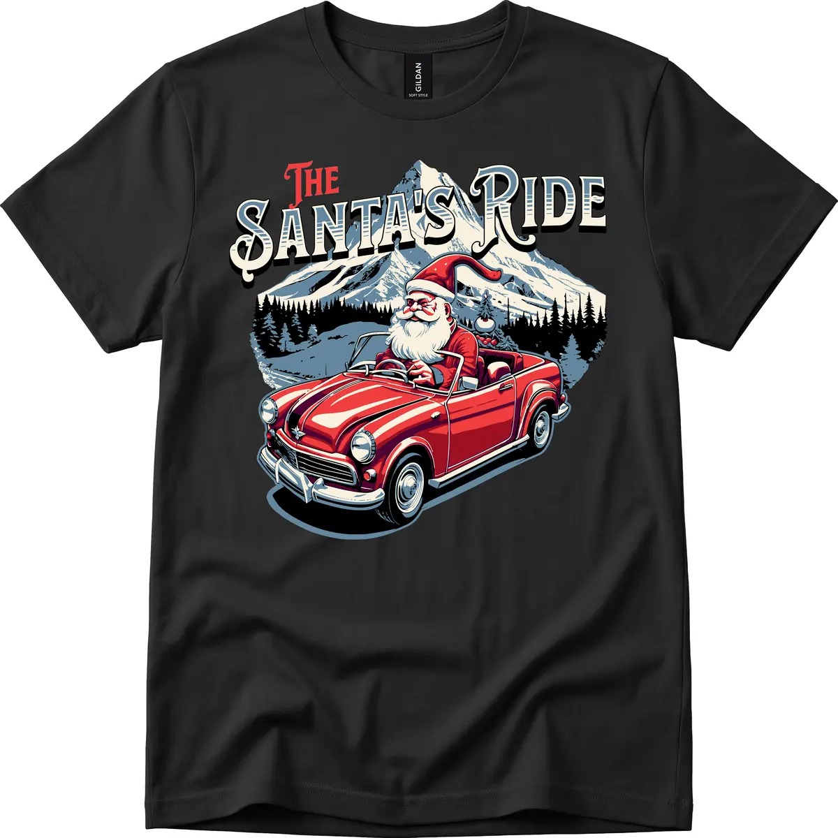 The Santa's Ride Christmas Graphic T-Shirt in Black