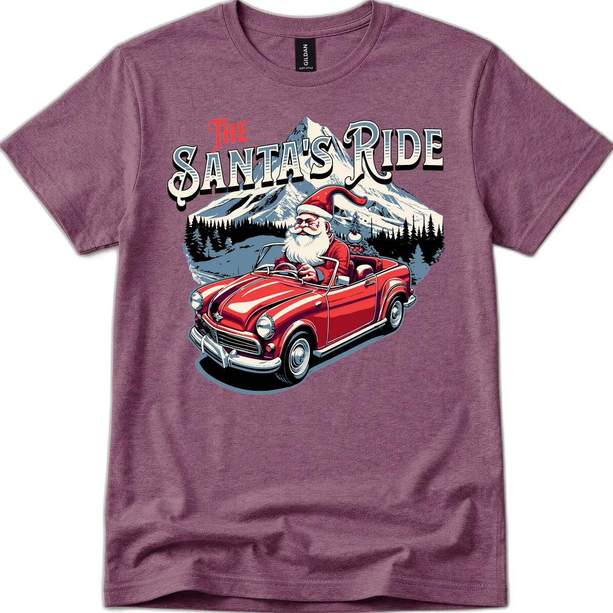 The Santa's Ride Christmas Graphic T-Shirt in Heather Maroon