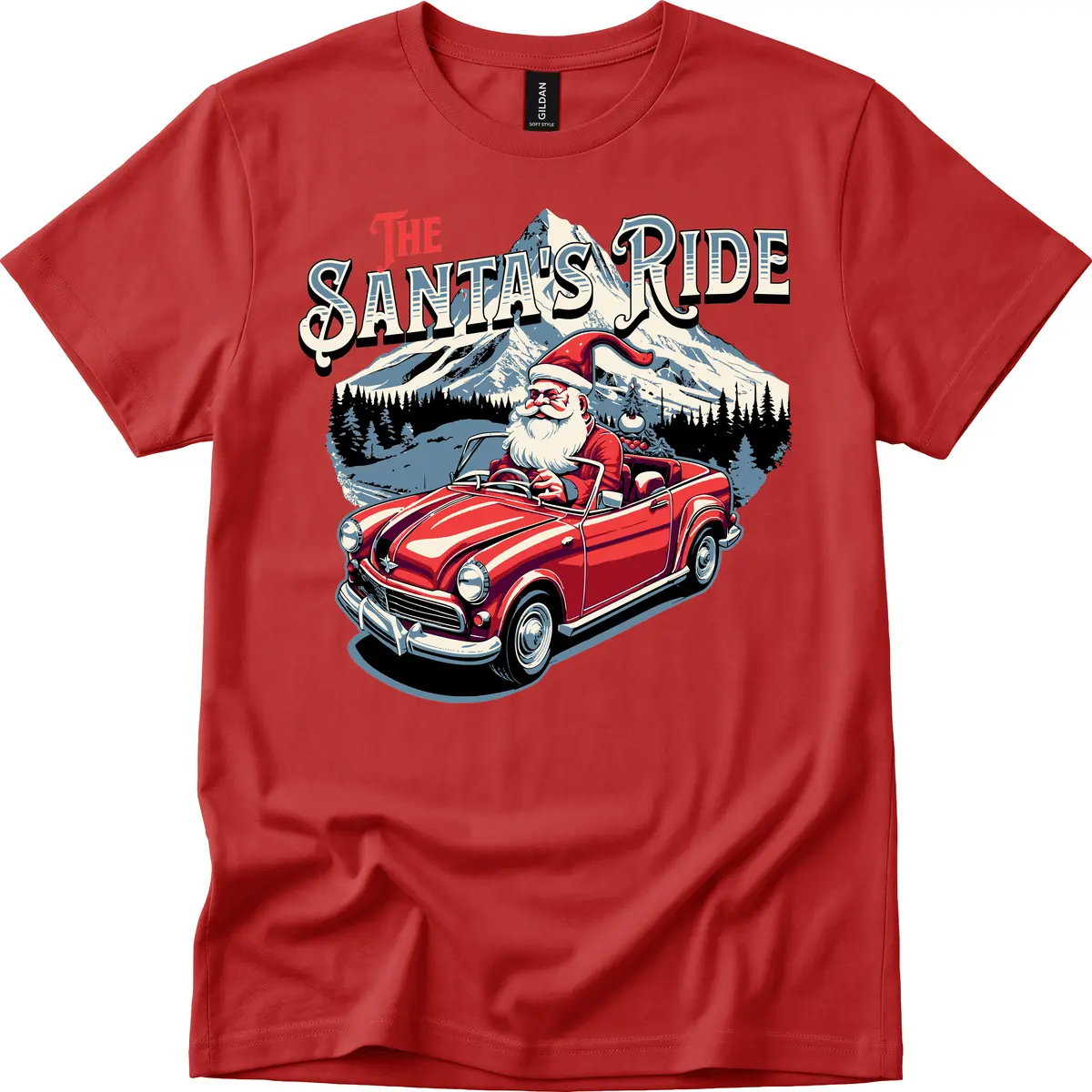 The Santa's Ride Christmas Graphic T-Shirt in Red
