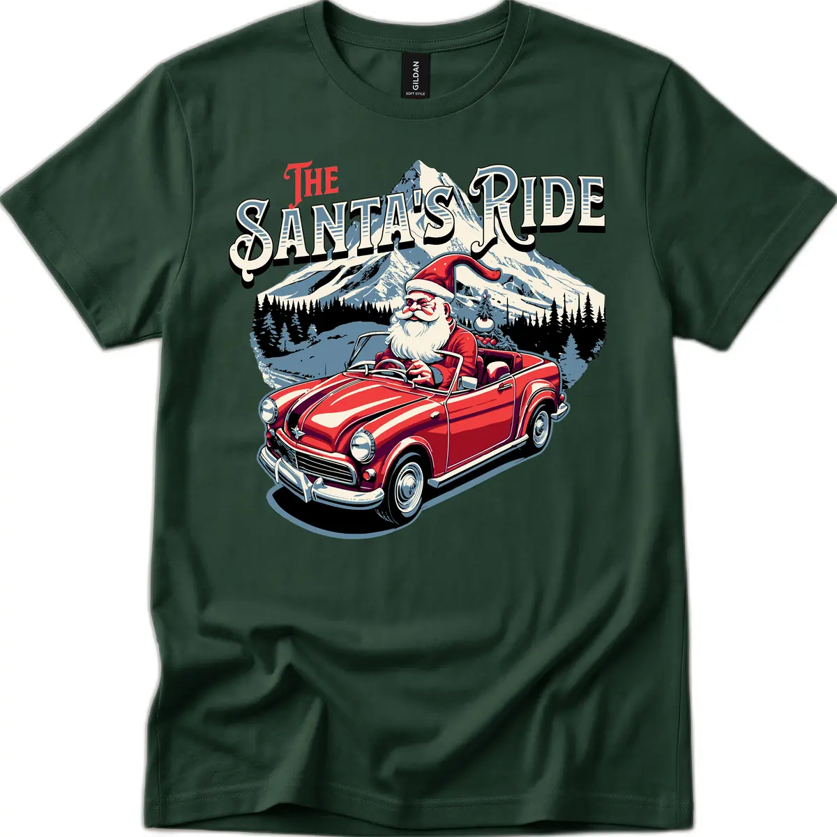 The Santa's Ride Christmas Graphic T-Shirt in Forest Green